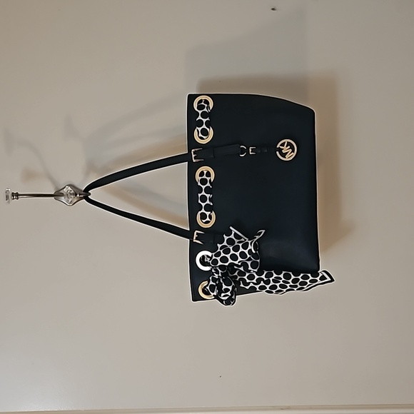 MICHAEL KORS Navy Blue Jet Set Polka Dot Scarf Tote Bag - Picture 2 of 16